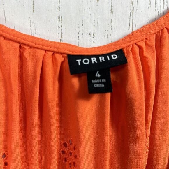 Torrid Eyelet Orange Ruffle Tie Front Womens Sleeveless Summer Casual Tank Top - Picture 7 of 13